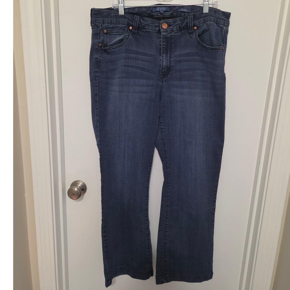 Revery Womens 18W Mid-Rise Slim Bootcut Jeans Dark Wash Blue Stretch Denim